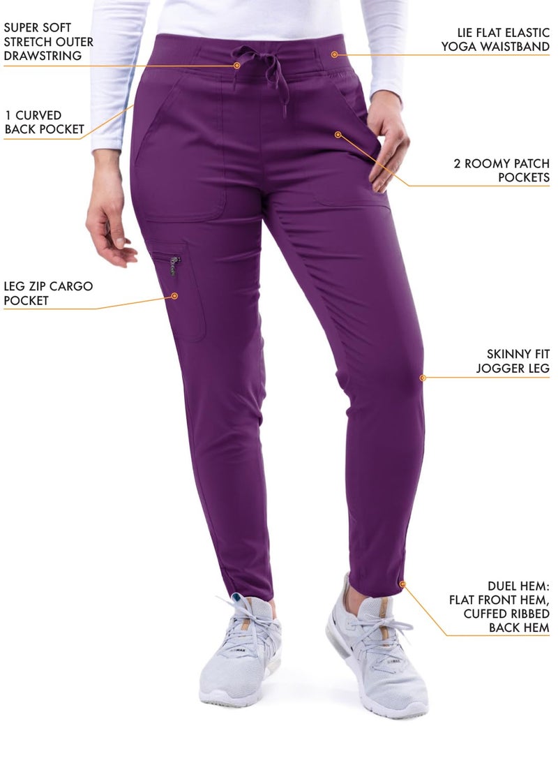 Adar Uniforms Adar Pro Athletic Scrubs Set For Women - Stretch V-Neck Scrub Top & Yoga Jogger Cargo Scrub Pants, 10 Pockets - P9500 - Eggplant - L - Image 4